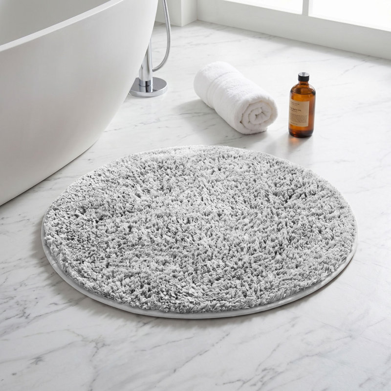 Better Trends 100% Polyester Bath Rug, Non-Slip TPR Backing 24" Round Bathroom Mat, Ultra-Soft Quick-Dry Machine Washable Absorbent Rug, Silver