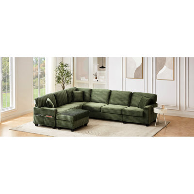 Canapé d'angle en forme de U de 125,2 po avec rangement latéral amovible, revêtement en velours côtelé et coussins décoratifs confortables, idéal pour les réceptions et les moments de détente à la maison.