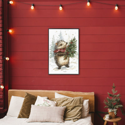 Giclée de Noël hérisson et pin, design par Petal Prints Design