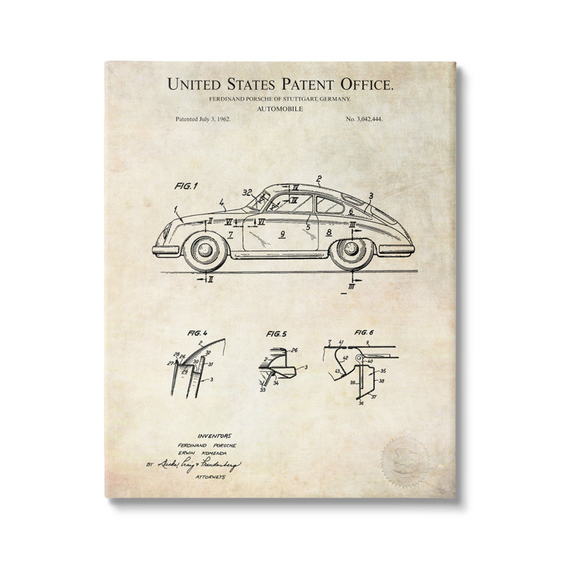 Schéma d'une automobile rétro, Plaque murale, L 16 po x H 16 po