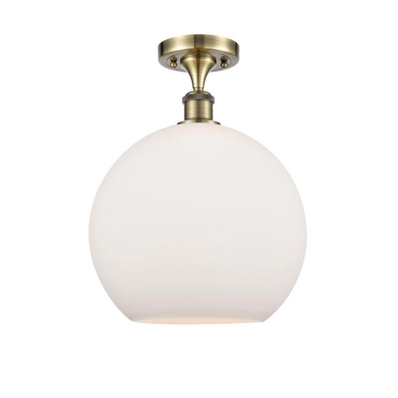 Cindi Glass Semi Flush Mount, Antique Brass, Matte White, 16.38" H x 11.75" W x 11.75" D