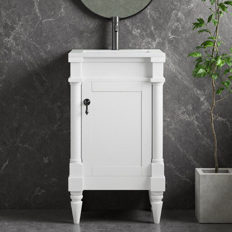 Meuble-lavabo rétro 18 po avec lavabo en céramique - Armoire de rangement compacte pour les petites salles de bain, Blanc