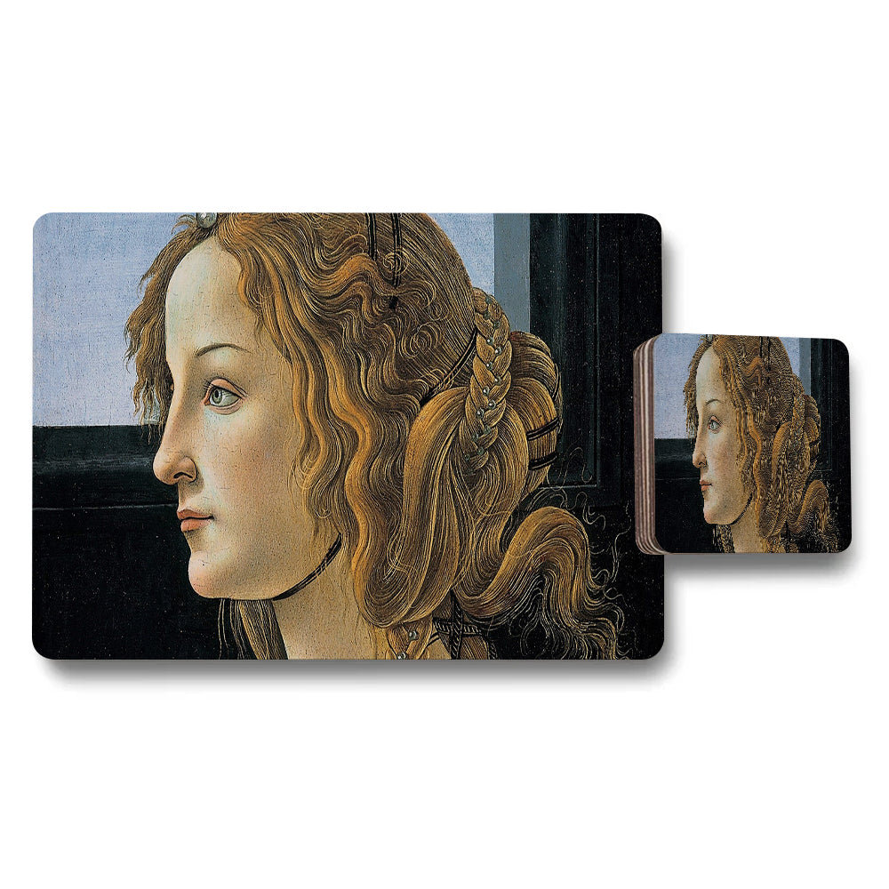 Renaissance Style Woman Portrait Placemats And Coasters Set