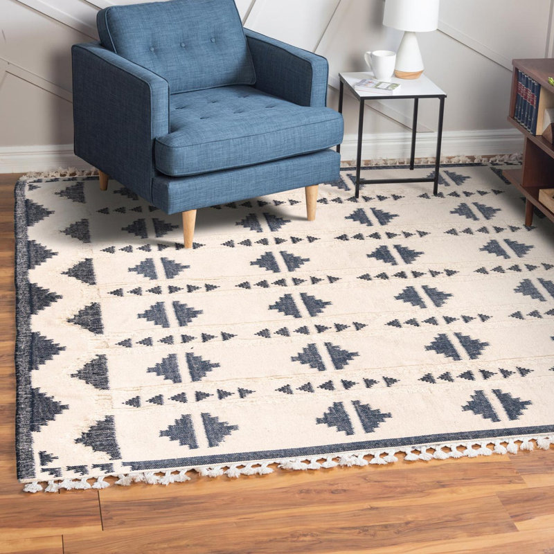 Tapis contemporain de couleur bleu foncé Annonciata, Carré 10 pi