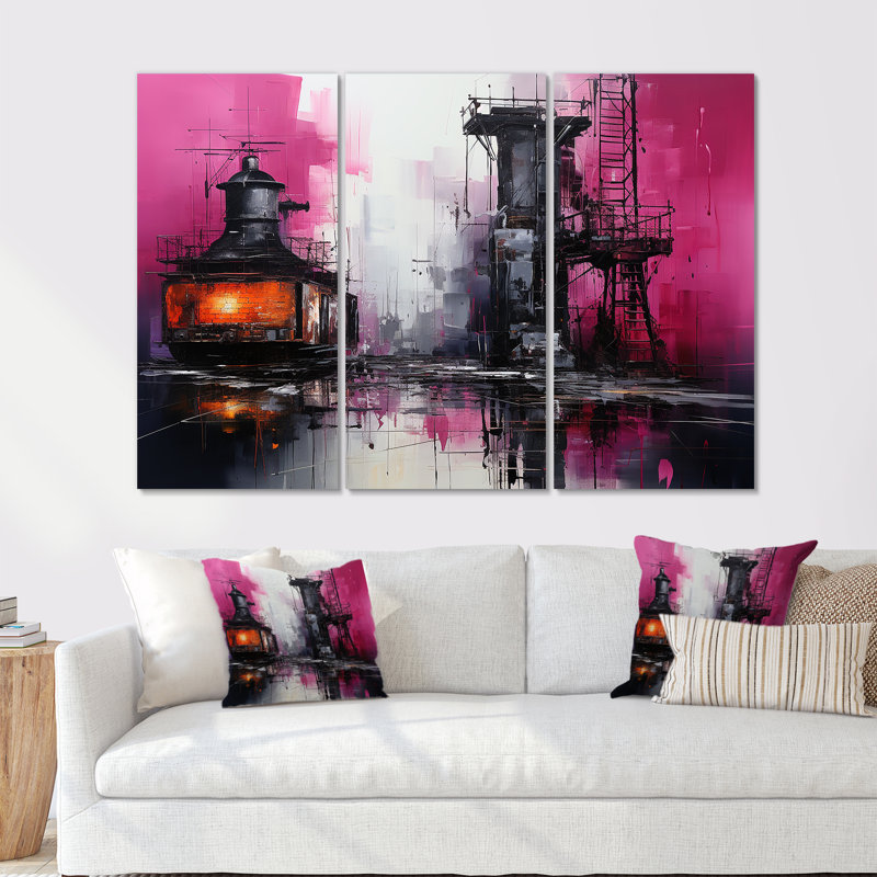 Ensemble de machines sur toile Magenta, H 28 po x l 36 po x P 1 po