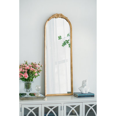 Miroir de plancher de salle de bain de chambre à coucher 19 po x 56 po - Crochet complet en bois renforcé, ornements floraux exquis ornements complexes