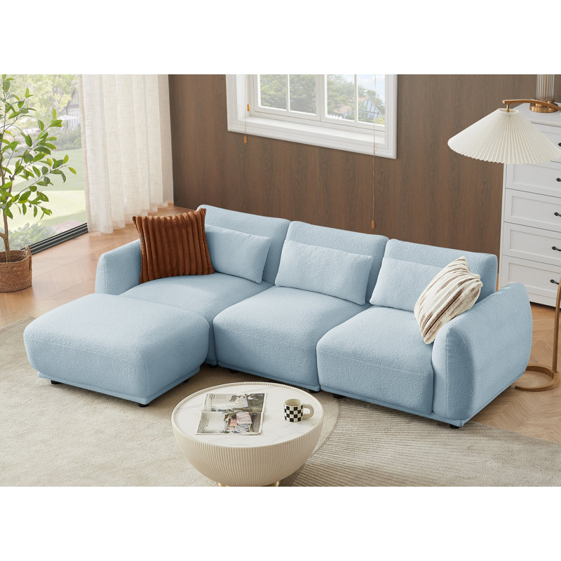 Canapé modulaire rembourré 4 pièces Ballyrobert, Laine bleue