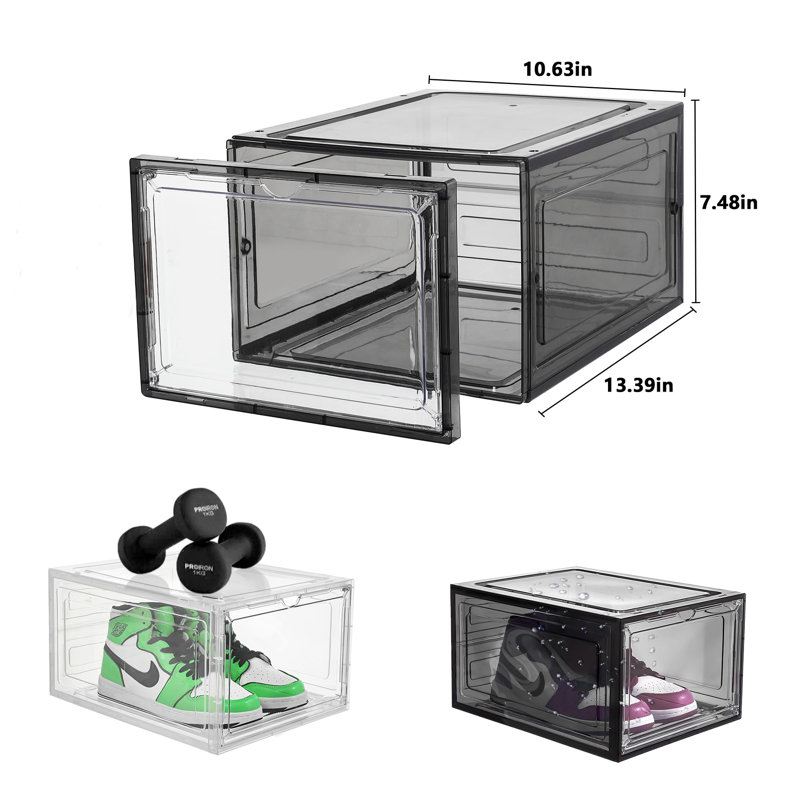 Upgrade Shoe Box Storage Containers,Thicken Sturdy Clear Stackable Plastic Shoe Organizer Box With Magnetic Door, Drop Front Shoe Box Sneakers X-Large,(Clear Black/12 Pack)
