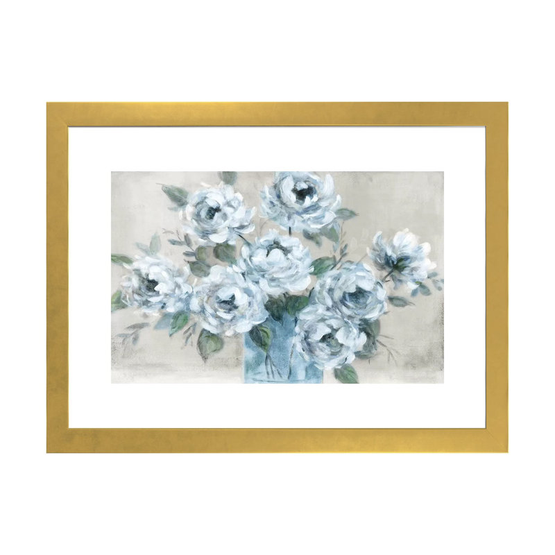 « Tender roses » par Carol Robinson, reproduction d’art, Blanc, H 24 po x l 32 po x P 1 po, Papier encadré doré