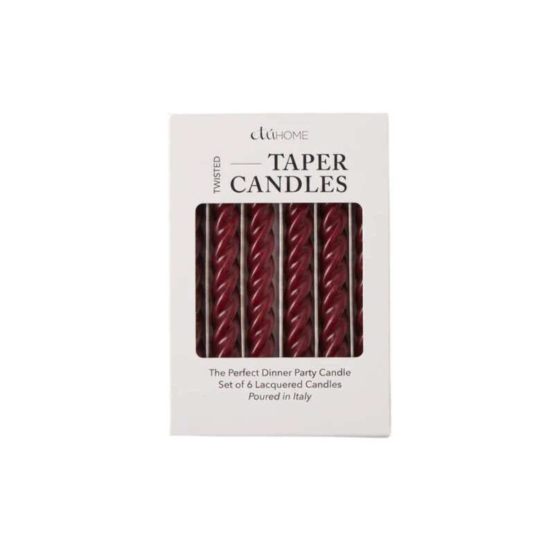 Bougies coniques torsadées laquées - Lot de 6 - Rouge merlot, Merlot