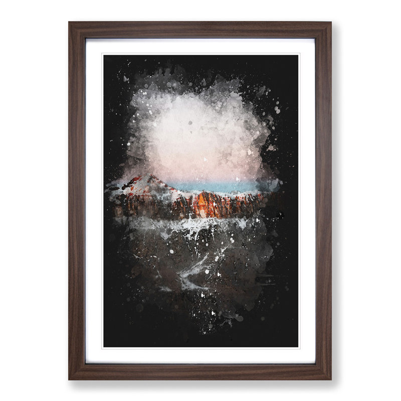 Pink Capped Mountains in Italy - Picture Frame Graphic Art Print, 45cm H x 33cm W x 2cm D, Walnut Framed