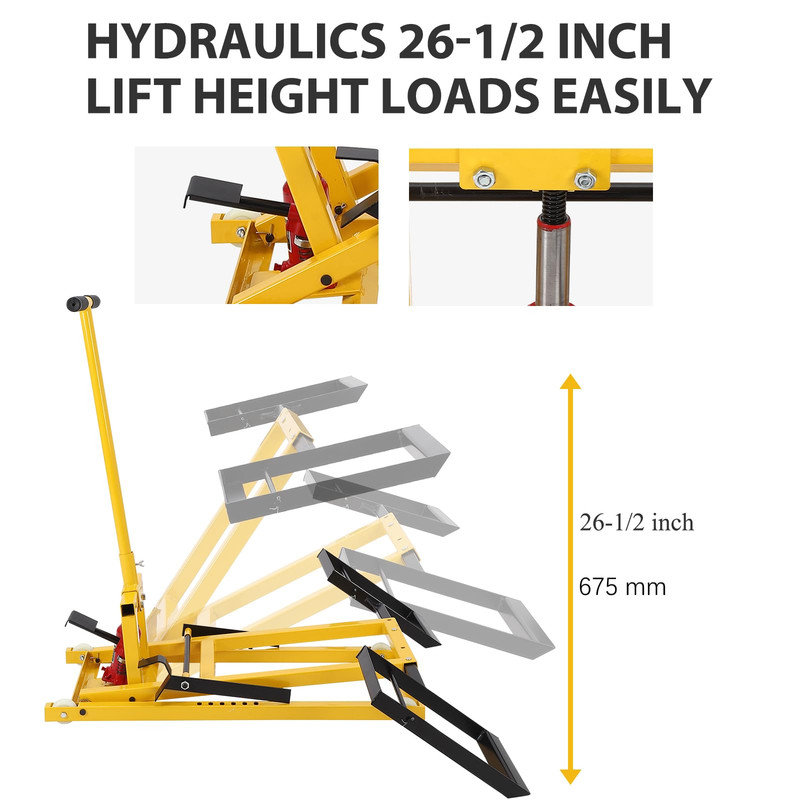 Cric de levage de 500 lb - 26,5 po de hauteur, acier soudé pour les tracteurs de pelouse et les tondeuses à rayon de braquage zéro