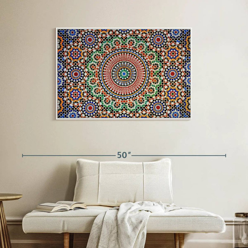 Mosaïque marocaine traditionnelle, Cadre flottant blanc, 40 po x 27 po