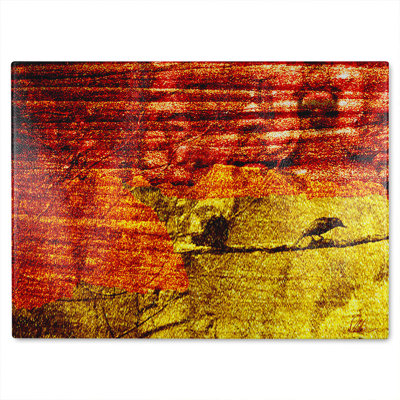 Birds On Branch Glass Chopping Board