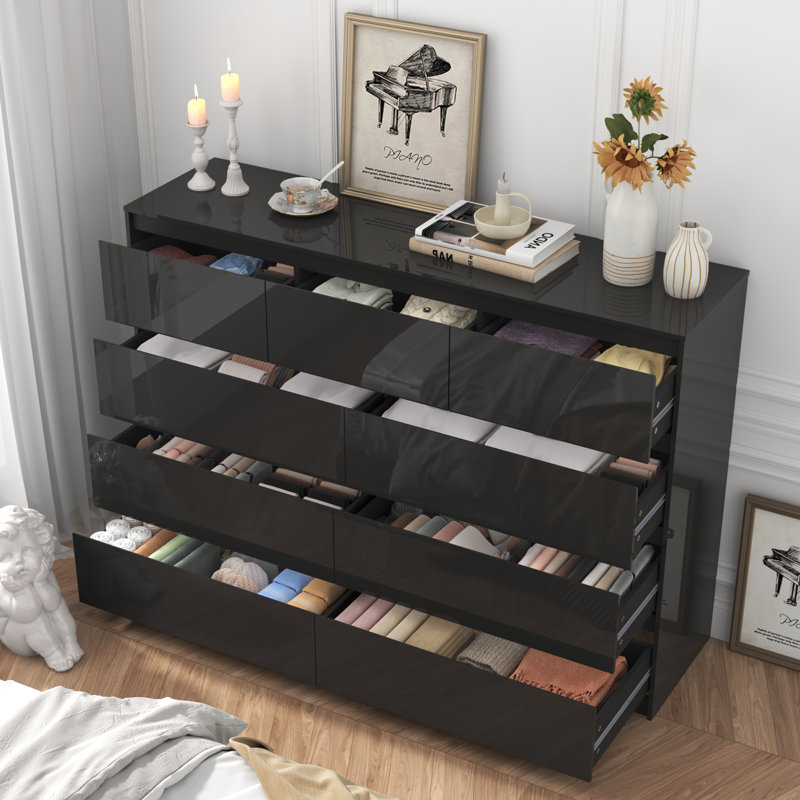 9 Drawer Dresser, High Gloss, Black
