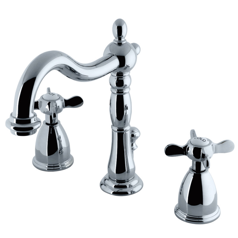 Kingston Brass Essex Two-Handle 3-Hole Deck Mount Widespread Bathroom Faucet with Pop-Up Drain, Polished Chrome