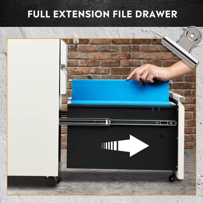 3 Drawer Mobile File Cabinet, White