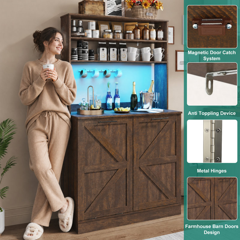 Armoires de rangement 63 po H avec poubelle 10 gallons, lumière DEL, prise, Brown