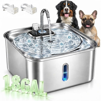 Fontaine à eau intérieure pour chien en acier inoxydable de 7 L/236 oz avec 2 pompes et 4 filtres, dotée d'une filtration multicouche, d'un niveau sonore inférieur à 25 dB et d'une fenêtre indicateur de niveau d'eau à LED.