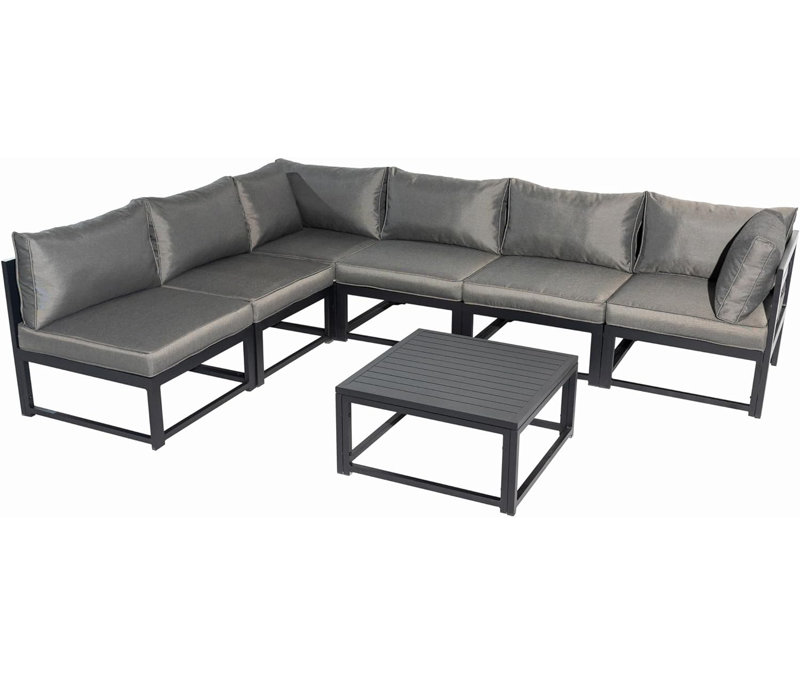 Ensemble de canapé de patio 7 pièces en aluminium avec table basse gris