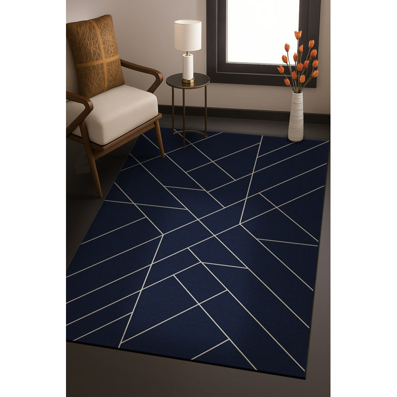 Tapis noir tissé à rayures Mosso, 2'4" x 3'11"