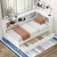 Lit de jour simple avec deux tiroirs de rangement, armoires de rangement et ports USB-428444871