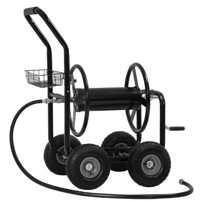 Hose Reel Hold Up to 300Ft Garden Cart Outdoor Yard Heavy Duty Water Planing with 4 Wheels Storage Basket for Gaeden Lawn Yard