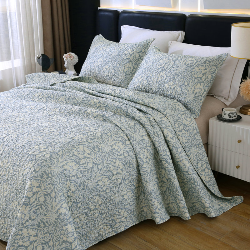 Sleepbella Quilt Set 3pcs, Printed With Pattern, All Season Lightweight Coverlet Sets, Bluish Gray