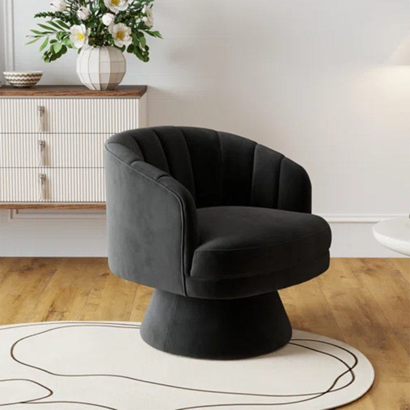 Fauteuil demi-tonneau pivotant en velours Murrow, Noir