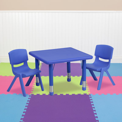 Goddard 24" Square Plastic Height Adjustable Activity Table Set with 2 Chairs