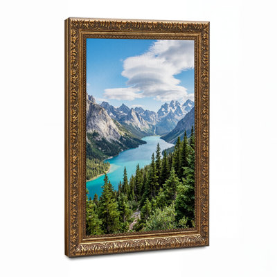 «Snowy Mountain Range Over Turquoise Lake», art mural sur toile