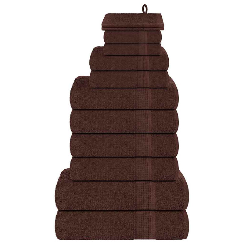 100% Cotton Mulit-Size Set, 12 Piece Towel Set, Brown