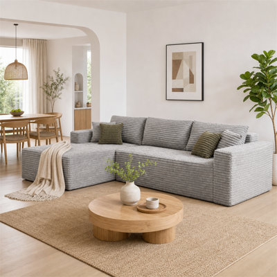 Canapé modulaire en forme de L sans cadre de 108,2 pouces, siège profond en velours côtelé avec méridienne surdimensionnée, sans assemblage pour les appartements, les salons et les chambres