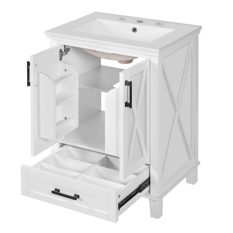 Meuble-lavabo de 24 po avec lavabo simple, Blanc, Noir