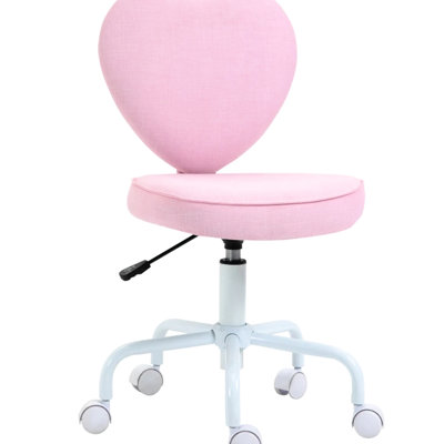 Chaise pivotante réglable en forme de cœur rose pour chambre et bureau, tissu en lin, mousse douce, roulettes à 360 degrés
