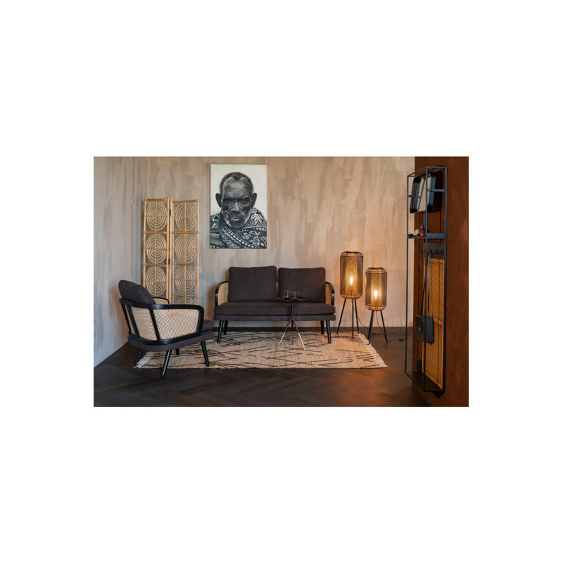 Manou Dark Brown 59'' Rattan-Backed Polyester Loveseat