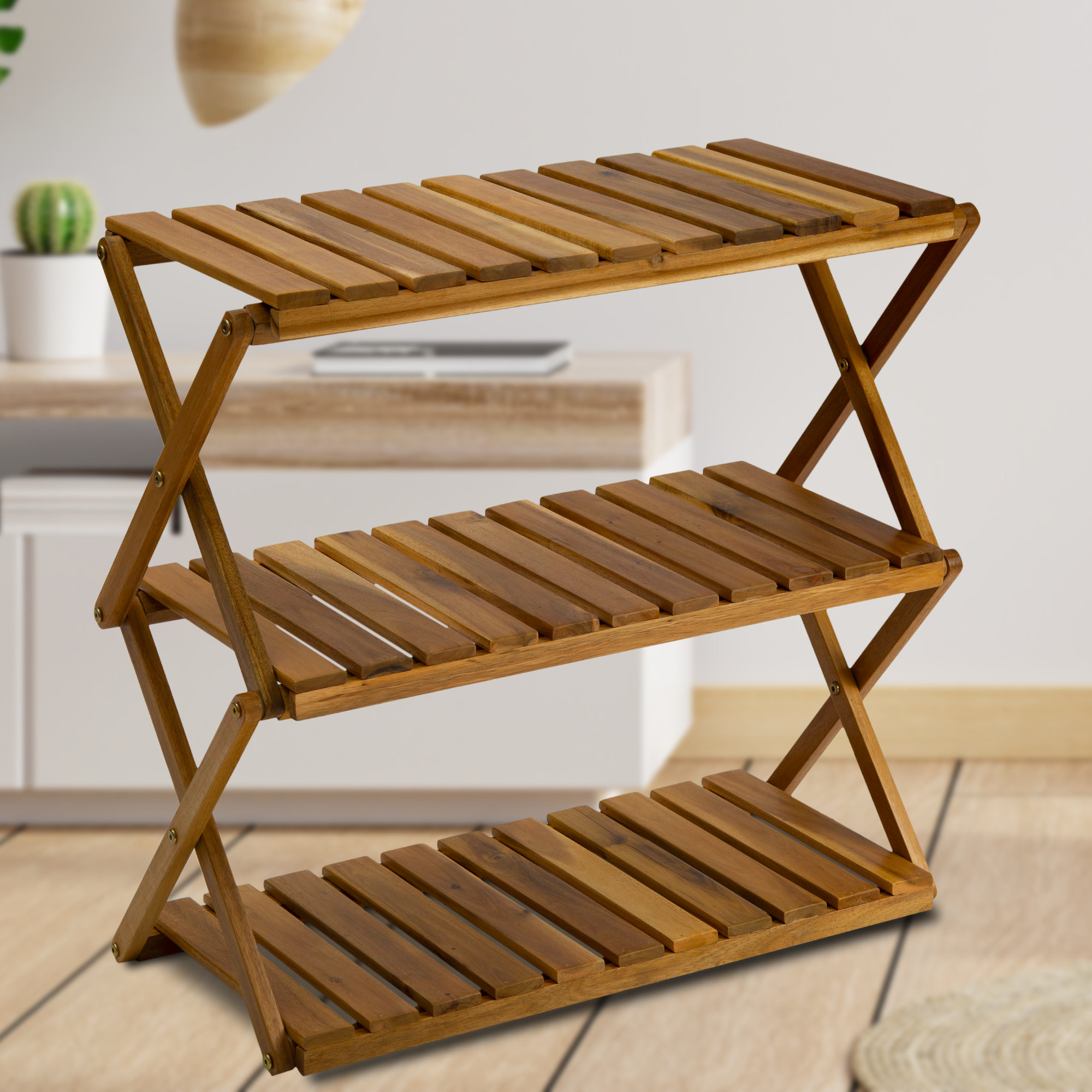 Millwood Pines Wooden Rack Collection 12 Pair Solid Wood Accent ...