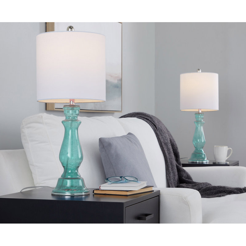 Prager Glass Table Lamp, Spa-Blue Seeded Glass