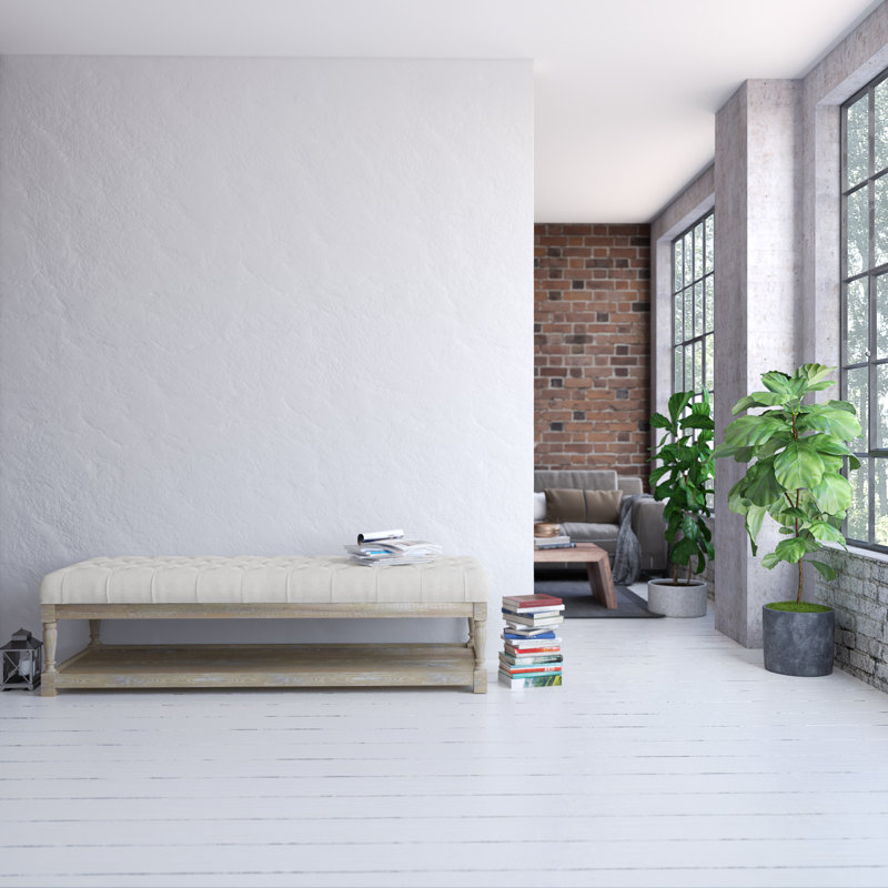 Banc de rangement rectangulaire 59 po Pangea Home Athena, H 17 po x l 59 po x P 17 po, Blanc cassé / blanc