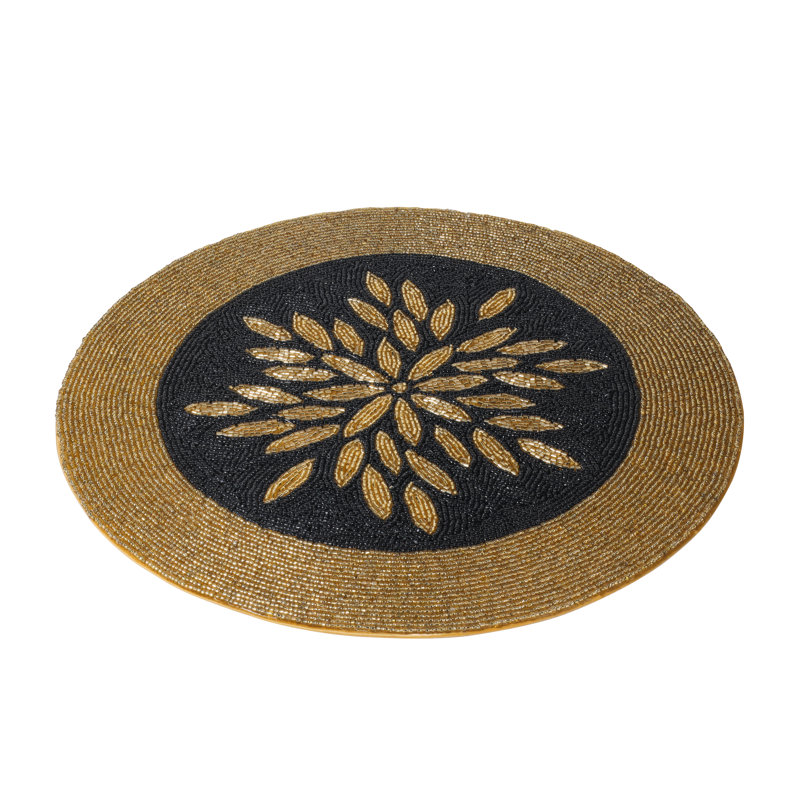 Israar Handcrafted Beaded Placemat, Black/Gold