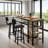 Bar Table Set For 2 With 4 Storage Shelves, 47" Industrial Breakfast Table And 2 Upholstered  Counter Stools W/ Backrest And Footrest, 3-Piece Dining Set For 2, Space Saving Bar Height Table And Chairs For Kitchen,Dining Room, Living Room, Studio, Pub-359164904-359164905
