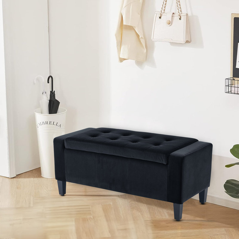 Polyester Upholstered Bench, Black
