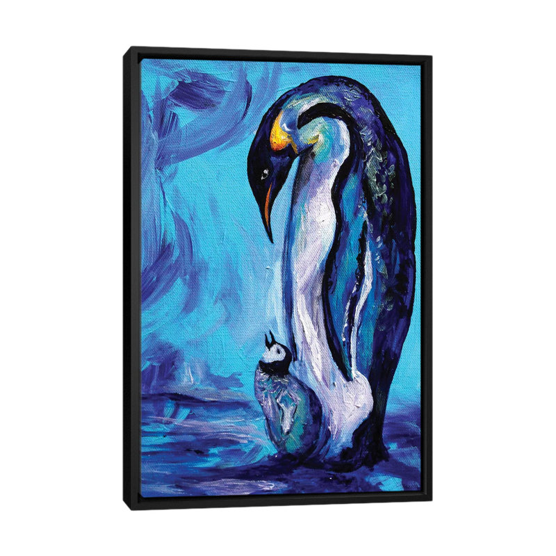« penguins », reproduction sur toile, H 26 po x l 18 po x P 1,5 po, Toile avec cadre noir, Pas de tapis