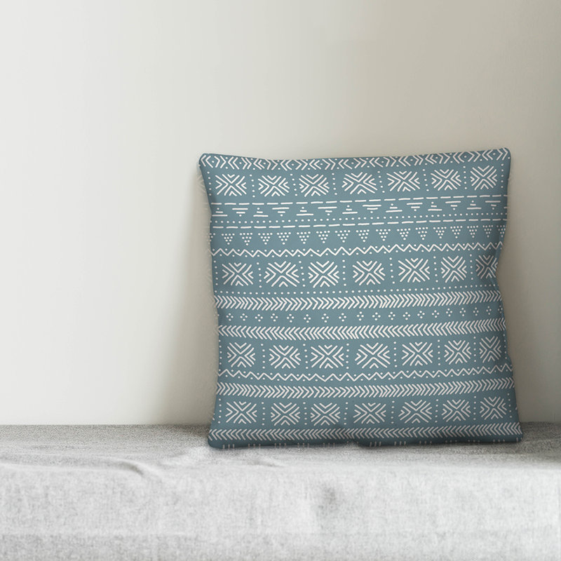 Throw Pillow, 20" x 20", Blue/White Geometric 3