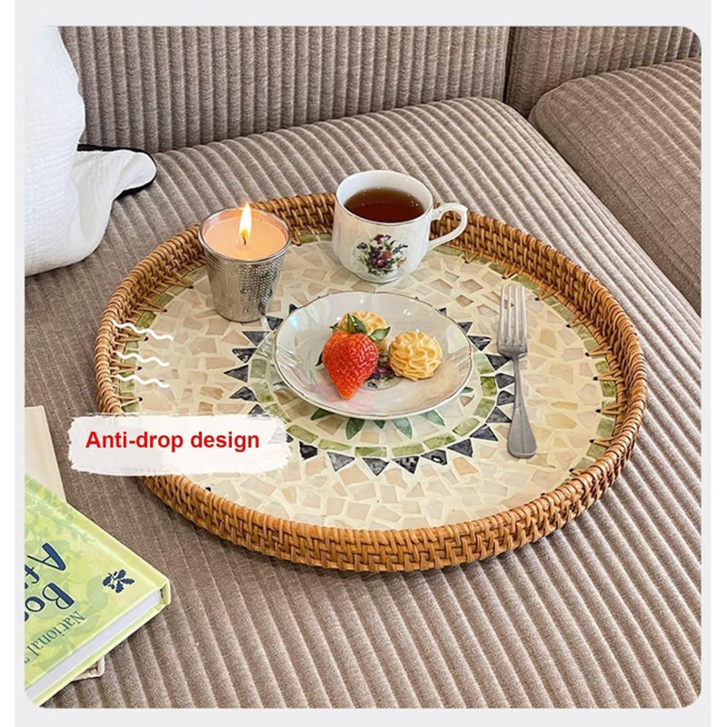 Triangular Base Rattan Side Table - Detachable Legs Convertible Tray For Dorms, Balcony & Retro Farmhouse Decor (13.7" Space-Optimized, Non-Scratch Pads)