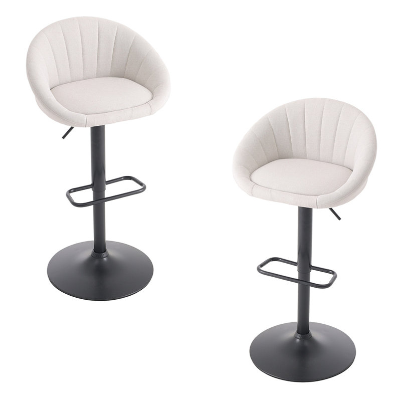 Neveyah Swivel Adjustable Height Upholstered Bar Stool Dining Chair, Beige
