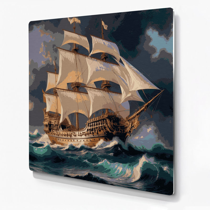 Art mural bleu nautique en galions nautiques, H 12 po x l 12 po