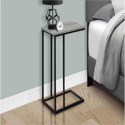 Table d'appoint, en forme de C, bout, côté, collation, salon, chambre à coucher, stratifié gris, métal noir, contemporain, moderne