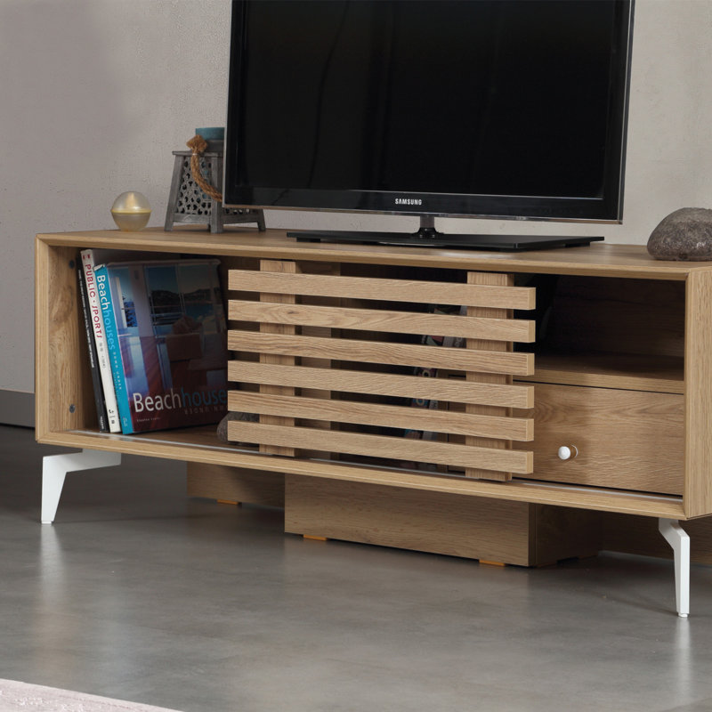 Meuble télé 49,2 po x 19,7 po x 16,1 po Modern Oak 100% panneau de particules enduit de mélamine, épaisseur: 0,7 pouce | Design scandinave, élégant et durable | Parfait pour le salon et les espaces de divertissement