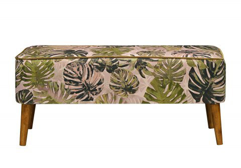Polyester Blend Upholstered Bench, Green/White
